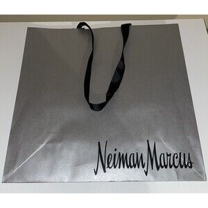 Neiman Marcus Empty Paper Grey Silver Shopping Bag Black Cloth Handles 16x12x6"